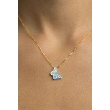 Gümüş 925 Ayar Opal Taşlı Kelebek Kolye
