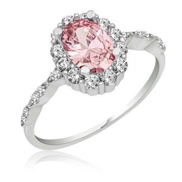 Gümüş Hane Pembe Oval Taşlı Kadın Gümüş Yüzük