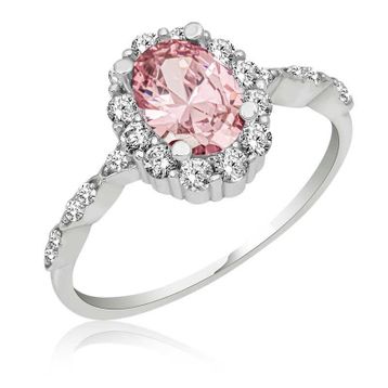Gümüş Hane Pembe Oval Taşlı Kadın Gümüş Yüzük