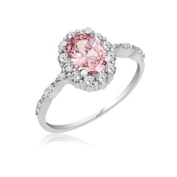 Gümüş Hane Pembe Oval Taşlı Kadın Gümüş Yüzük