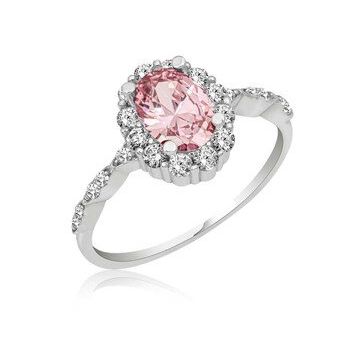 Gümüş Hane Pembe Oval Taşlı Kadın Gümüş Yüzük