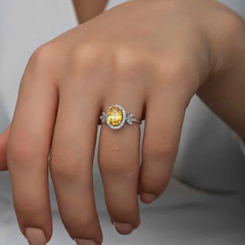 Gümüş Hane Sarı Oval Taşlı Kadın Gümüş Yüzük