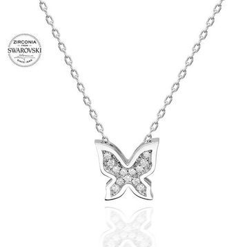 Gümüş Hane Swarovski Taşlı Gümüş Kelebek Kadın Kolye