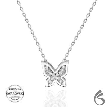 Gümüş Hane Swarovski Taşlı Gümüş Kelebek Kadın Kolye