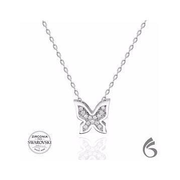 Gümüş Hane Swarovski Taşlı Gümüş Kelebek Kadın Kolye