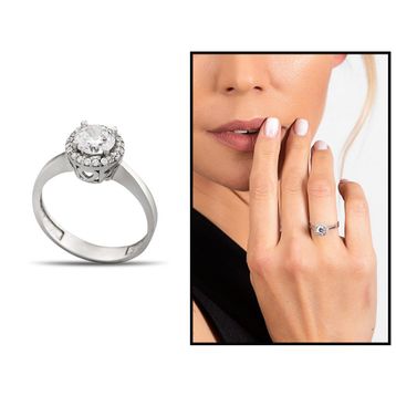 Gümüş Hediye Al Starlight Diamond Pırlanta Montür Asimetrik 925 Ayar Gümüş Kadın Beştaş Yüzük