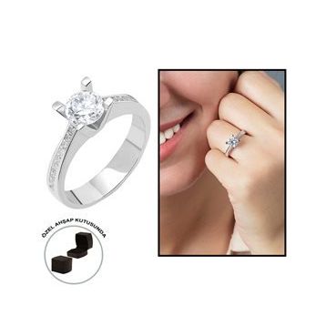 Gümüş Hediye Al Starlight Diamond Pırlanta Montür Asimetrik 925 Ayar Gümüş Kadın Beştaş Yüzük