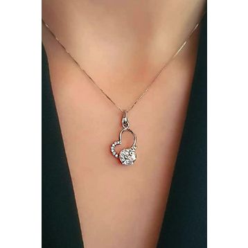 Gümüş Love Yazılı Bayan Kalp Kolye