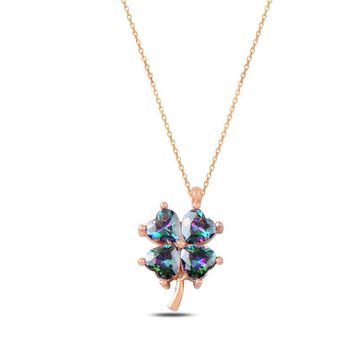 Gümüş Mistik Topaz Yonca Kolye