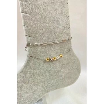 Gümüş Renk Küre Yıldız Model Esme ve Sf Zincir Çelik Halhal