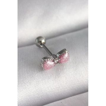 Gümüş Renk Pembe Kurdele Zirkon Taş Detay Tragus Piercing