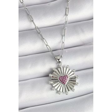 Gümüş Renk Pembe Zirkon Taşlı Kalp Tragus Piercing