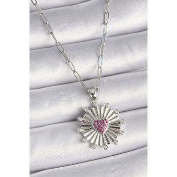 Gümüş Renk Pembe Zirkon Taşlı Kalp Tragus Piercing