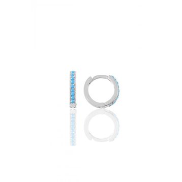 Gümüş Rodyumlu Turkuaz Taşlı 11 mm Halka Küpe Tragus Piercing Helix Kıkırdak Küpesi