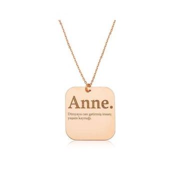 ​Gümüş Rose Anne Yazılı Plaka Bayan Kolye
