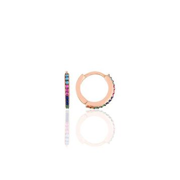 Gümüş Rose Renkli Taşlı 12 mm Halka Küpe