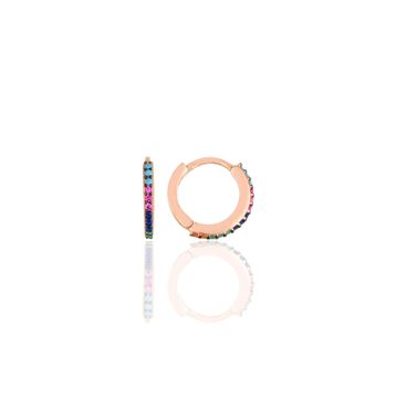 Gümüş Rose Renkli Taşlı 12 mm Halka Küpe