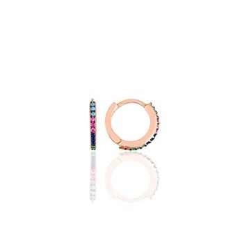 Gümüş Rose Renkli Taşlı 12 mm Halka Küpe