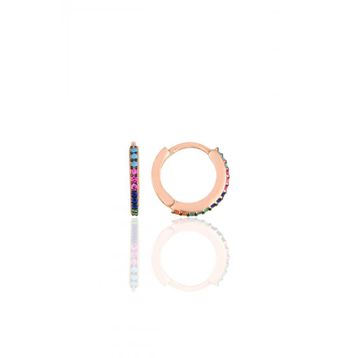 Gümüş Rose Renkli Taşlı 12 mm Halka Küpe