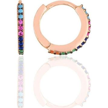 Gümüş Rose Renkli Taşlı 12 mm Halka Küpe