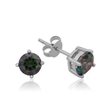 Gumush 6 mm Mistik Topaz Çivili Gümüş Küpe