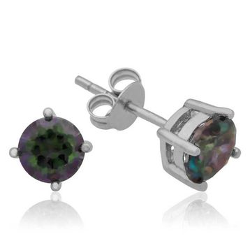 Gumush 6 mm Mistik Topaz Çivili Gümüş Küpe