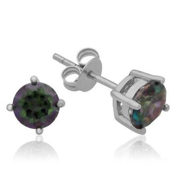 Gumush 925 Ayar Gümüş 5 mm Mistik Topaz Çivili Küpe