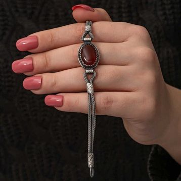 Gumush 925 Ayar Gümüş Akik Taşlı Kazaziye Bileklik
