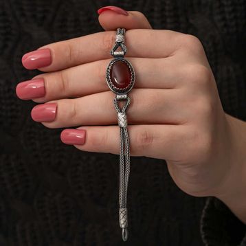 Gumush 925 Ayar Gümüş Akik Taşlı Kazaziye Bileklik