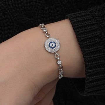Gumush 925 Ayar ​Gümüş Baget Taşlı Nazar Kadın Bileklik