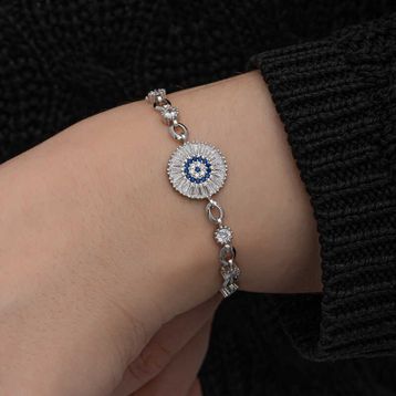 Gumush 925 Ayar ​Gümüş Baget Taşlı Nazar Kadın Bileklik