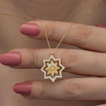Gumush 925 Ayar ​Gümüş Gold Kar Tanesi Kadın Kolye