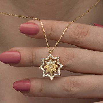 Gumush 925 Ayar ​Gümüş Gold Kar Tanesi Kadın Kolye