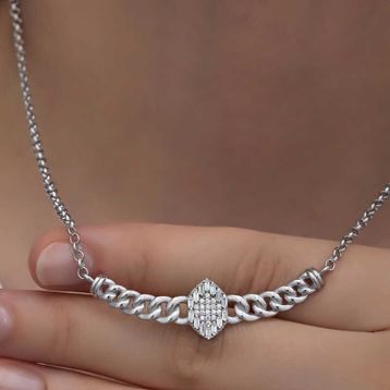 Gumush 925 Ayar Gümüş Gurmet Zincirli Baget Taşlı Kadın Kolye