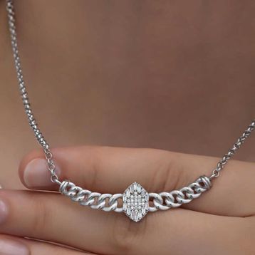 Gumush 925 Ayar Gümüş Gurmet Zincirli Baget Taşlı Kadın Kolye