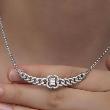 Gumush 925 Ayar Gümüş Gurmet Zincirli Baget Taşlı Kadın Kolye