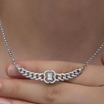 Gumush 925 Ayar Gümüş Gurmet Zincirli Baget Taşlı Kadın Kolye
