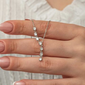 Gumush 925 Ayar Gümüş Zirkon Sıra Taşlı Kadın Kolye