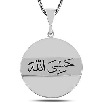 Gumush Arapça Hasbiyallah Yazılı Gümüş Kolye