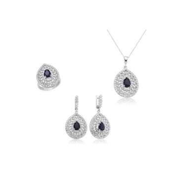 Gumush Damla Desenli Kadın Gümüş Set