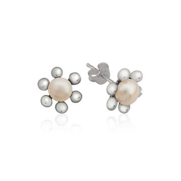 Gumush EA1160185 Gümüş İnci Çiçek Çivili Küpe