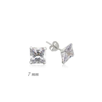 Gumush EA1160230 7 mm Gümüş Kare Tek Taş Zirkon Küpe