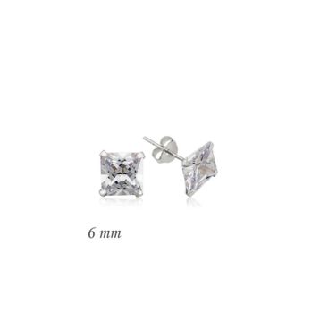 Gumush EA1160231 6 mm Gümüş Kare Tek Taş Zirkon Küpe