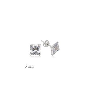 Gumush EA1160232 5 mm Gümüş Kare Tek Taş Zirkon Küpe