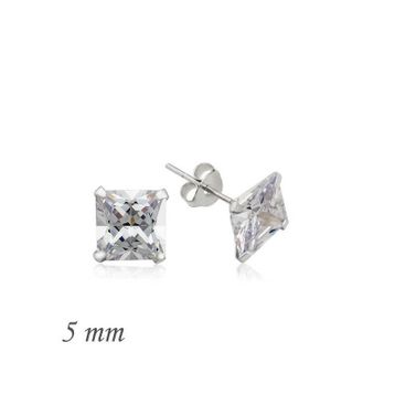 Gumush EA1160232 5 mm Gümüş Kare Tek Taş Zirkon Küpe