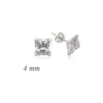 Gumush EA1160233 4 mm Gümüş Kare Tek Taş Zirkon Küpe