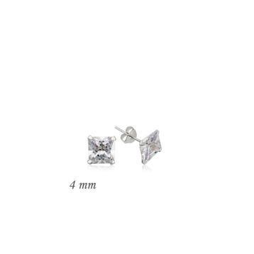 Gumush EA1160233 4 mm Gümüş Kare Tek Taş Zirkon Küpe