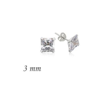 Gumush EA1160234 3 mm Gümüş Kare Tek Taş Zirkon Küpe