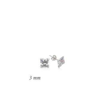 Gumush EA1160234 3 mm Gümüş Kare Tek Taş Zirkon Küpe