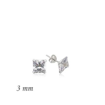 Gumush EA1160234 3 mm Gümüş Kare Tek Taş Zirkon Küpe